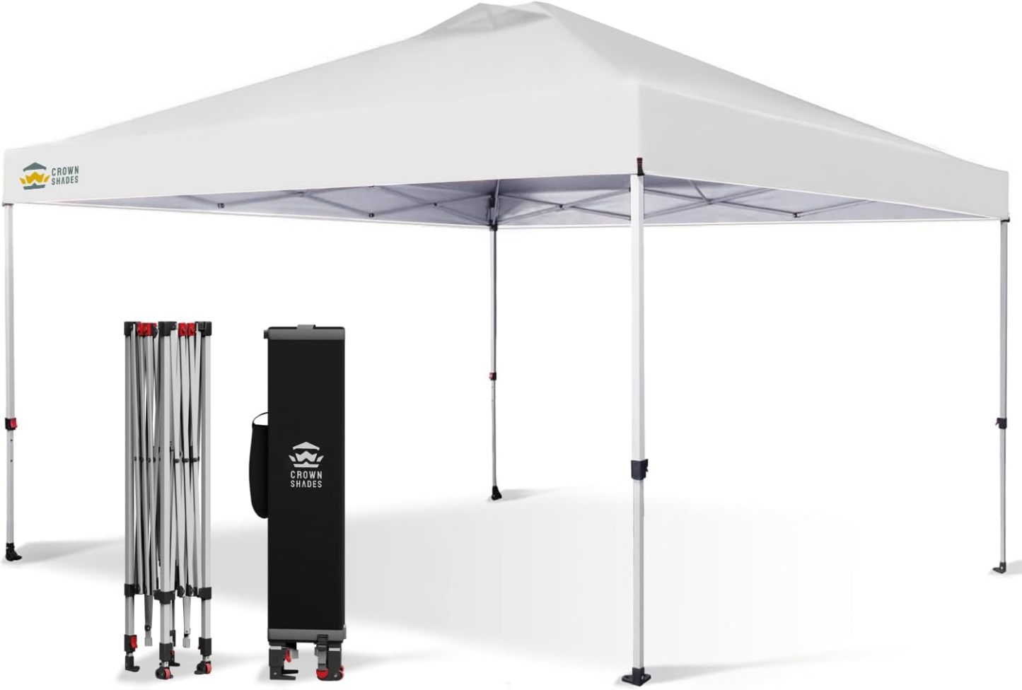 CROWN SHADES - Toldo desplegable de 3.60 x 3.60 metros, toldo patentado de un empuje con bolsa de transporte con ruedas, 8 estacas y 4 cuerdas, negro