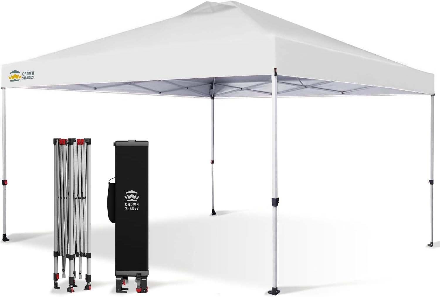 CROWN SHADES - Toldo desplegable de 3.60 x 3.60 metros, toldo patentado de un empuje con bolsa de transporte con ruedas, 8 estacas y 4 cuerdas, negro