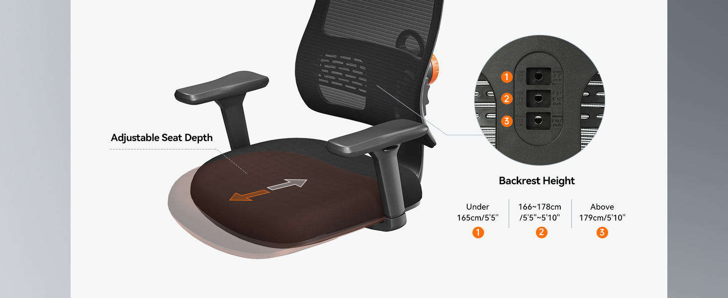 Profundidad del asiento y altura ajustables