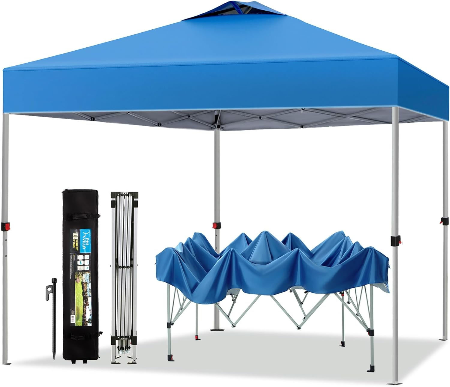 PHI VILLA - Toldo parasol con bloqueo UV de 4 x 4 m con kits de herramientas, pantalla de cenador para patio al aire libre, eventos de jardín, marrón-Clavijas de tierra para tienda de campaña al aire libre, clavijas para campamento con dosel