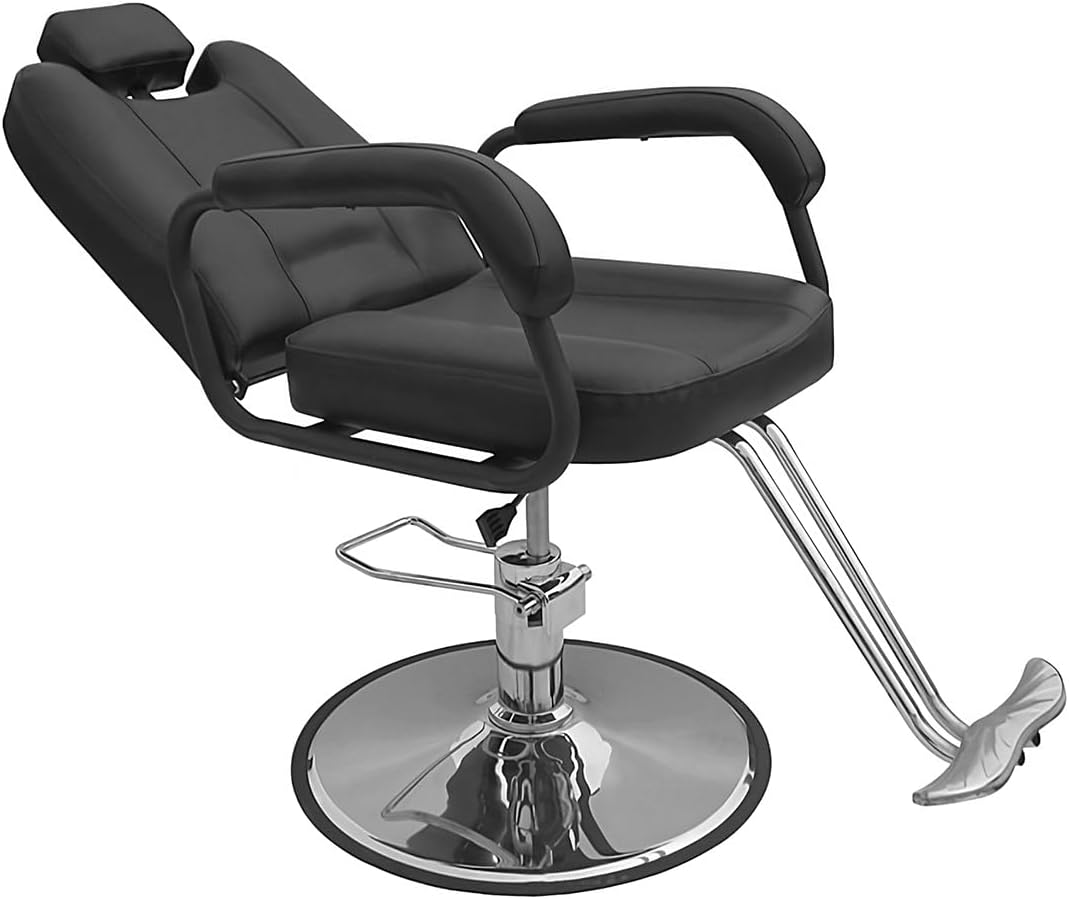Raganet, Silla Hidráulica y Reclinable para Peluquerías, Salones, Barberías y Spas, Cuero Sintético Color Negro, Sillón Giratorio 360º, Medidas: 90cm Largo X 57cm Ancho X 105cm Alto
