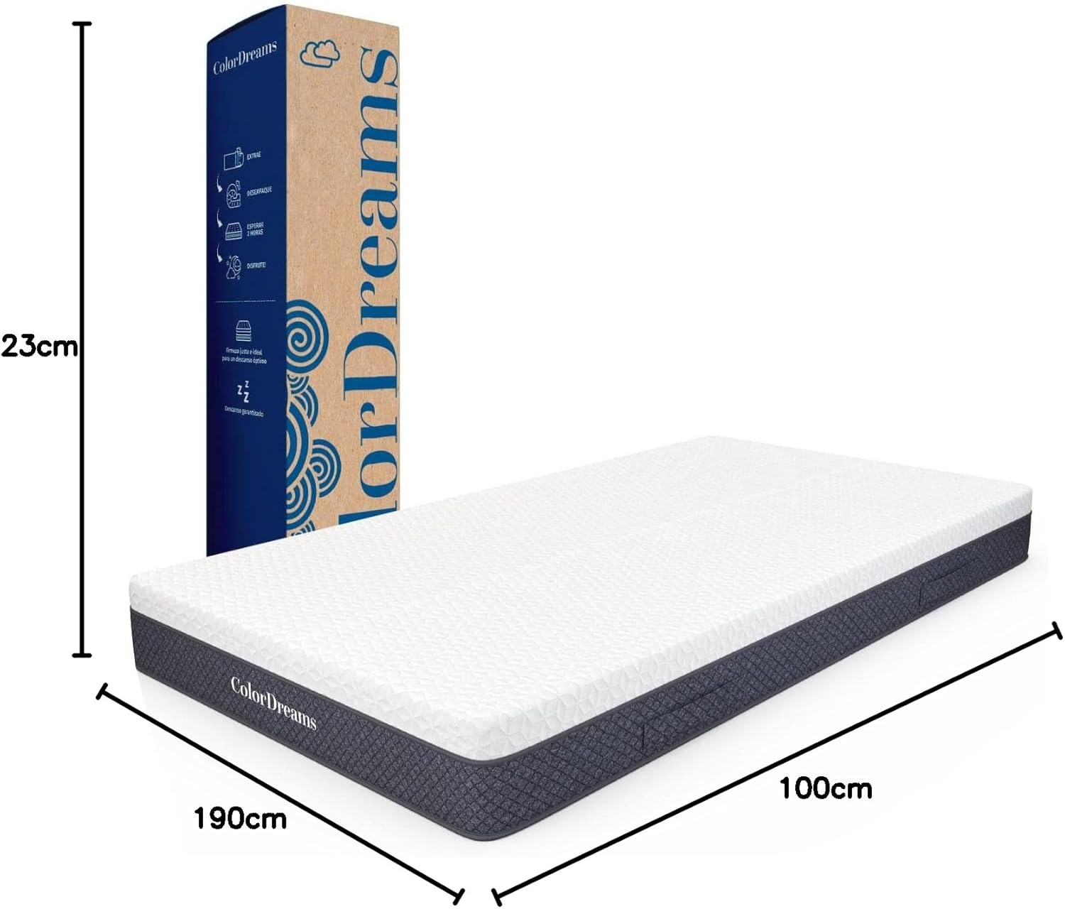 COLORDREAMS | Colchón en Caja Individual Memory – 100x190x23 cm - 6 Capas de Espuma de Alta Densidad – Manijas Reforzadas – Firmeza Justa – Hipoalergénico