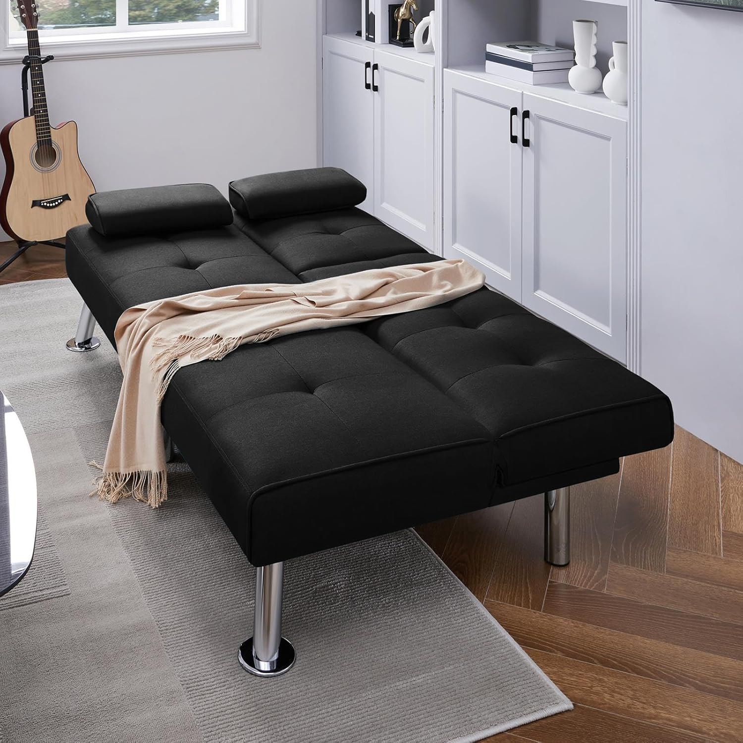 Yaheetech - Sofá Cama Convertible Ajustable, Moderno sillón reclinable de Piel sintética Reversible, sofá Cama Plegable, reposabrazos extraíbles, portavasos, 3 ángulos, Capacidad de 700 Libras, Color