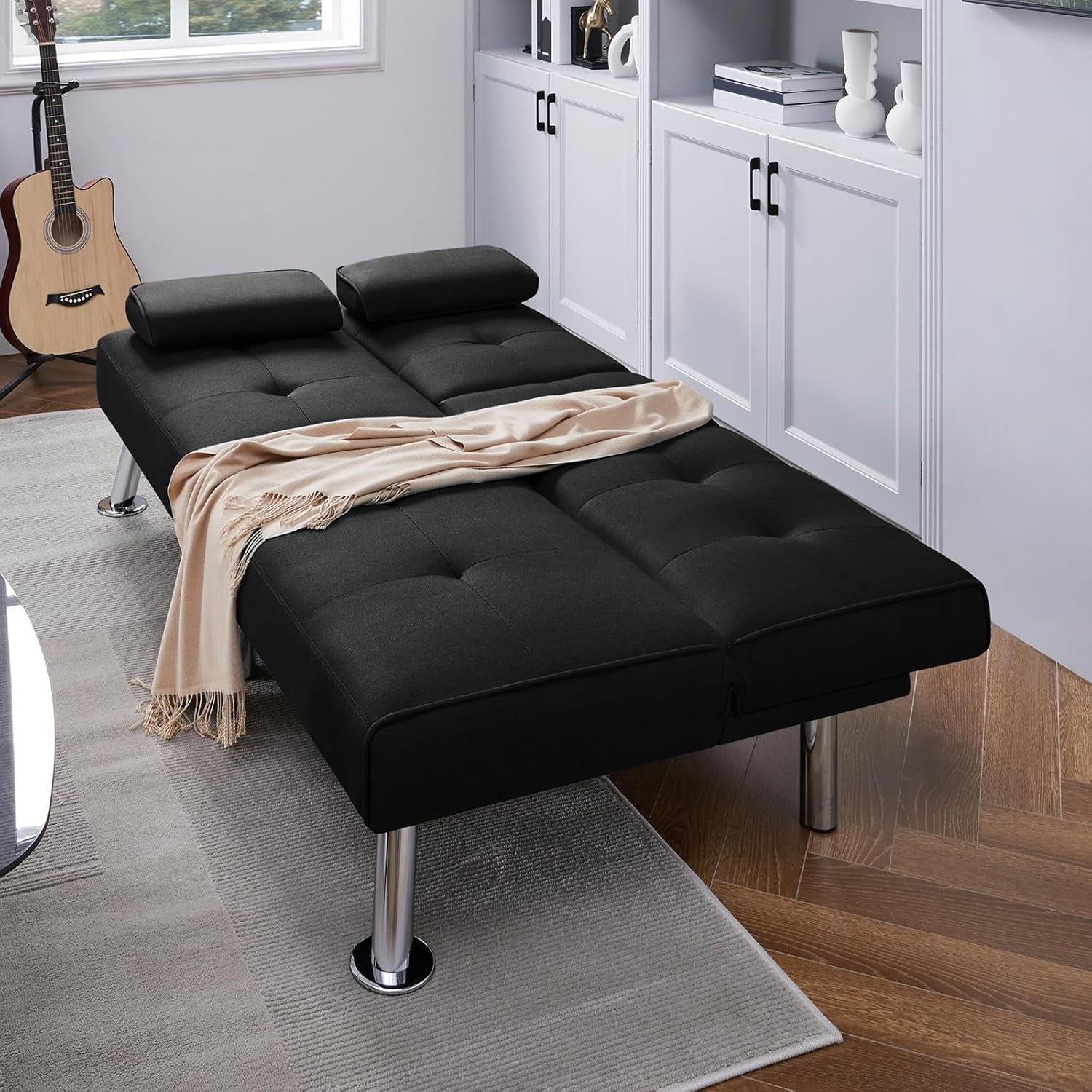 Yaheetech - Sofá Cama Convertible Ajustable, Moderno sillón reclinable de Piel sintética Reversible, sofá Cama Plegable, reposabrazos extraíbles, portavasos, 3 ángulos, Capacidad de 700 Libras, Color
