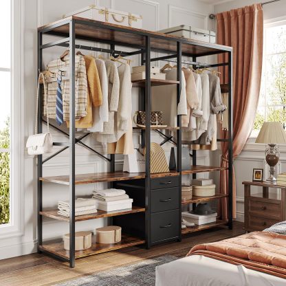 Simple Wisdom Closet Armables Para Ropa,Perchero Para Ropa Con 3 Cajones de Tela y Ganchos,Rack Para Ropa Con 8 Estantes Abiertos,Perchero Abierto Extra Grande,Closet Organizador de Ropa,183*200*40CM