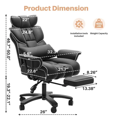 Silla De Oficina C/reposapiés, 400 Libras; Homezeer, Negro