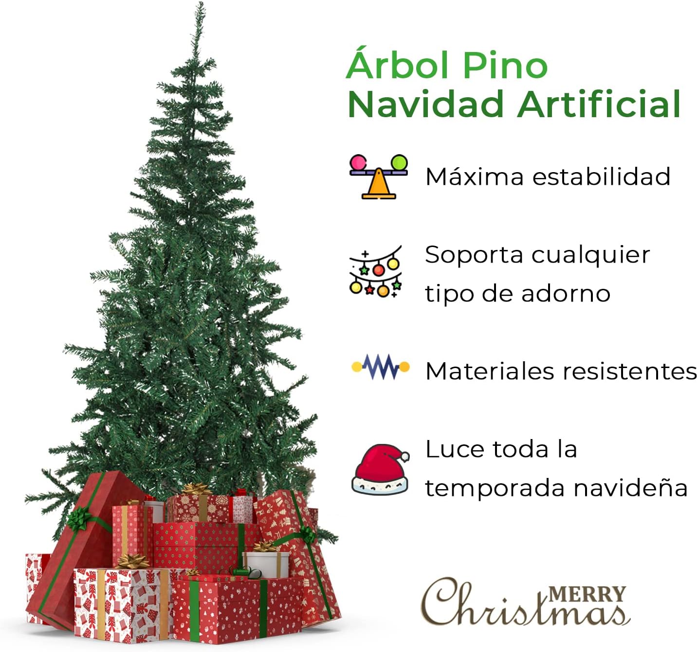 JARDIMANÍA, Árbol Navidad Premium, Pino Artificial, 630 Ramas, 180 cm de Altura