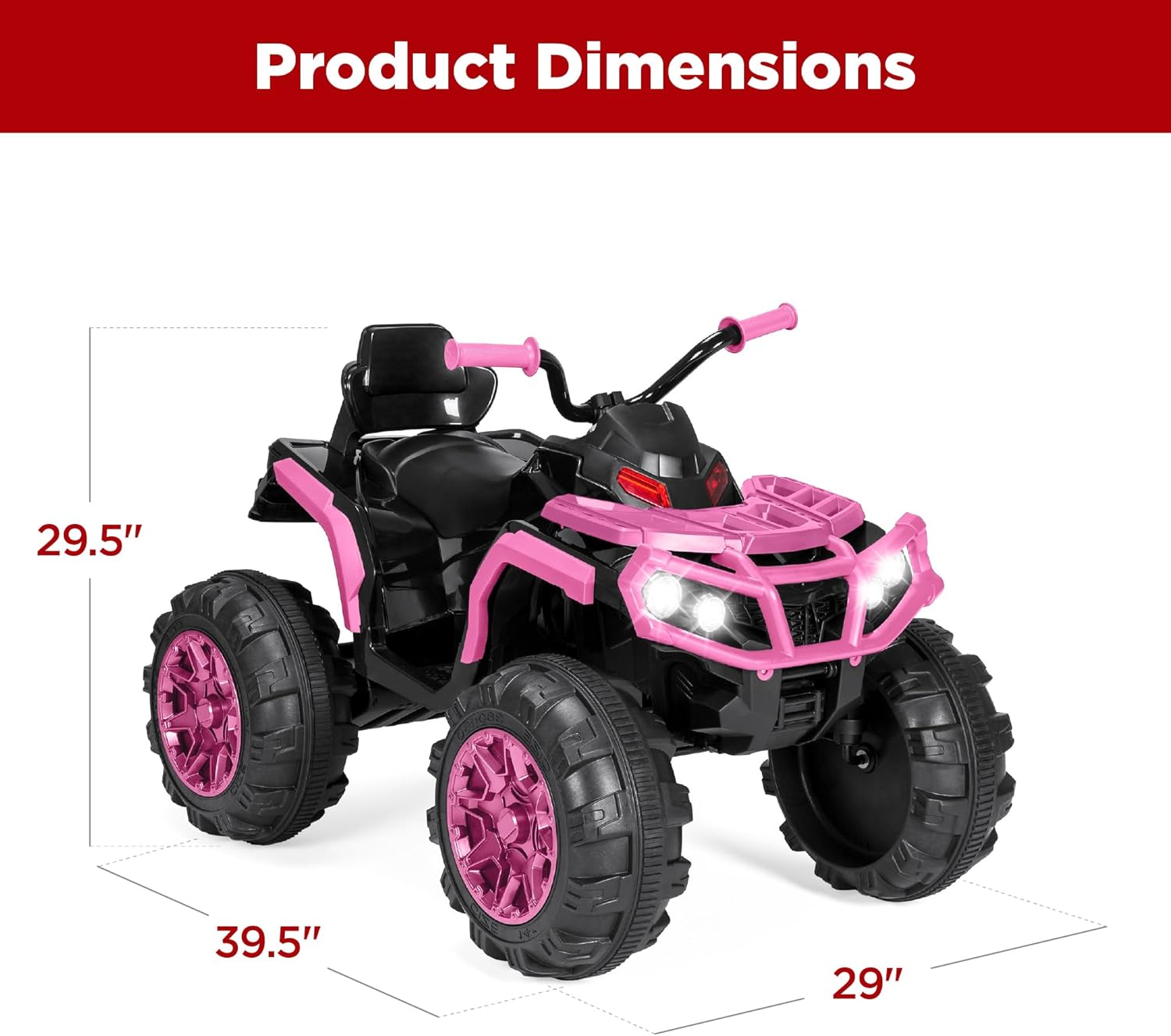Best Choice Products 12V ATV eléctrico para niños de 4 ruedas con audio Bluetooth, velocidad máxima de 3.7 mph, neumáticos con banda de rodadura, faros LED, radio, color negro