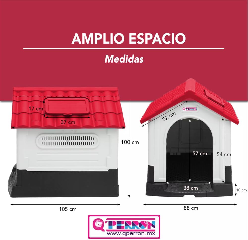 Q PERRON | Casa para Perro Grande |Plástico Alta Calidad y Durabilidad| Resistente al Exterior |Medidas 105 X 88 X 100 Cm