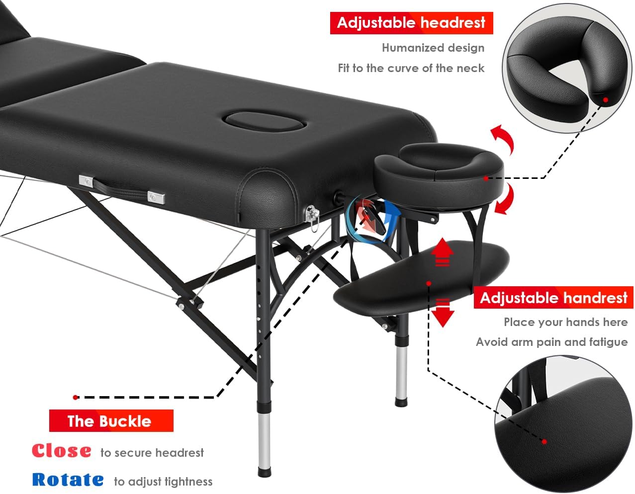 CLORIS - Mesa de masaje profesional de 84 pulgadas, portátil, 2 plegables, ligera, para spa, cama de tatuaje, altura ajustable con bolsa de transporte y pierna de aluminio que soporta hasta 1000