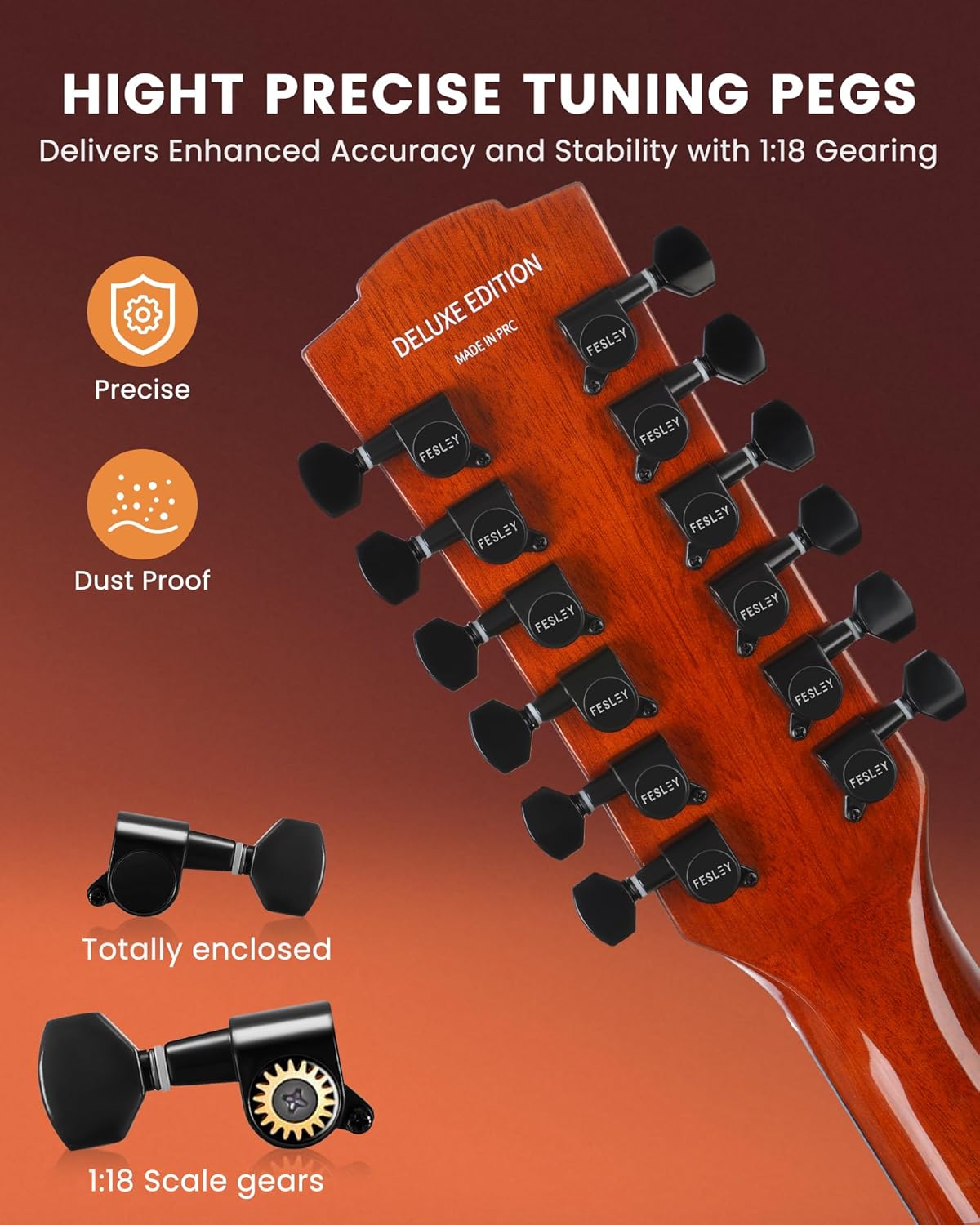 Fesley Guitarra de 12 cuerdas, guitarras eléctricas acústicas de tamaño completo para adultos, guitarra de abeto superior acústica, paquete de guitarra recortada con bolsa de concierto, púas, cuerdas, correa, natural