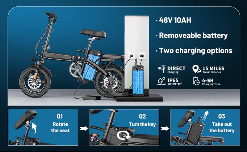ASKMY E14 Folding Electric Bike for Adults | 48V 500W Motor | 14" Lightweight City Commuter | Up to 18MPH | 10Ah Battery Option | UL2849 Certified | bicicleta electrica urbana