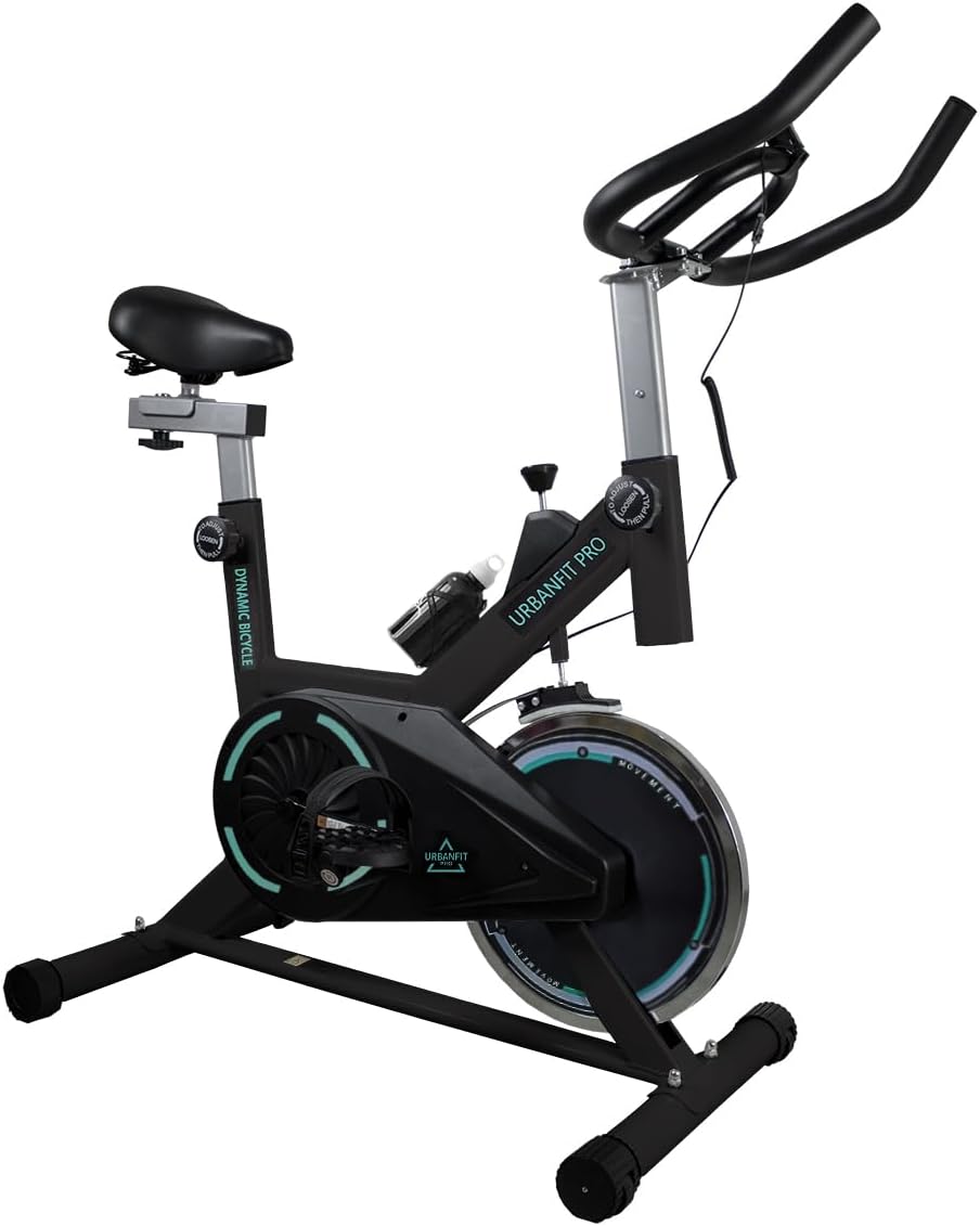 UrbanFit Pro - Bicicleta para Spinning, Estática - Disco de 7 kg - Monitor Electrónico, 6 Funciones - Bici Fija, Ajustable - Cardio en Casa - Varios Colores