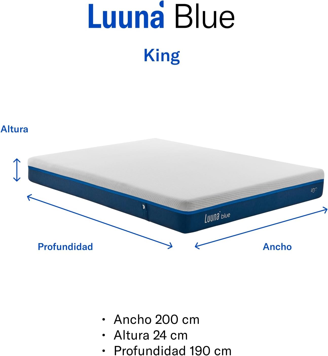 Luuna Blue Colchón Queen Size, Colchón Memory Foam, 24cm de Altura, Firmeza Media, Colchones en Caja, 3 Capas de Espuma de Alta Densidad, Colchón Fresco