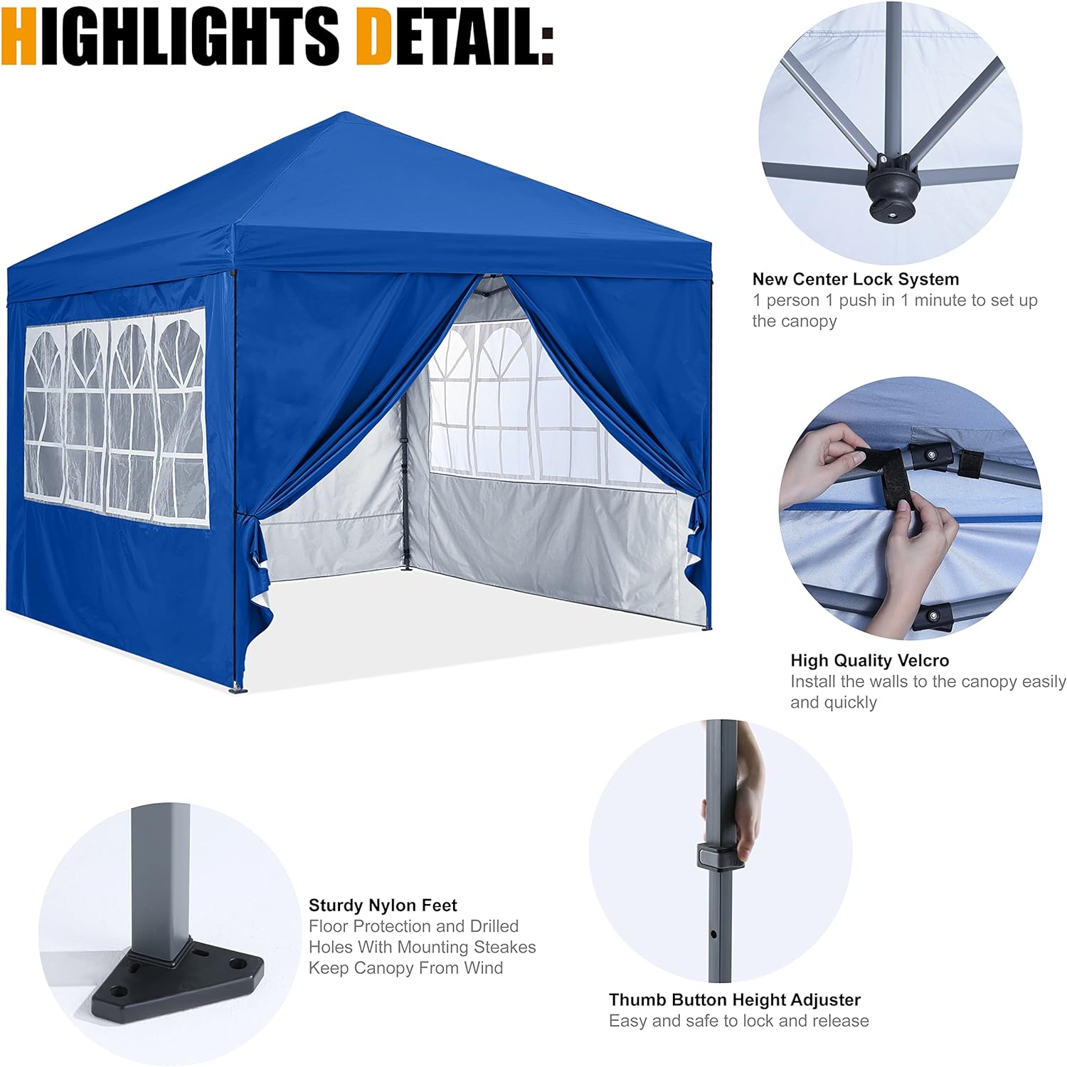COOSHADE Toldo emergente de 10' x 10' con elegante ventana de iglesia pabellón al aire libre para fiesta, boda, barbacoa, tienda de eventos (azul real)
