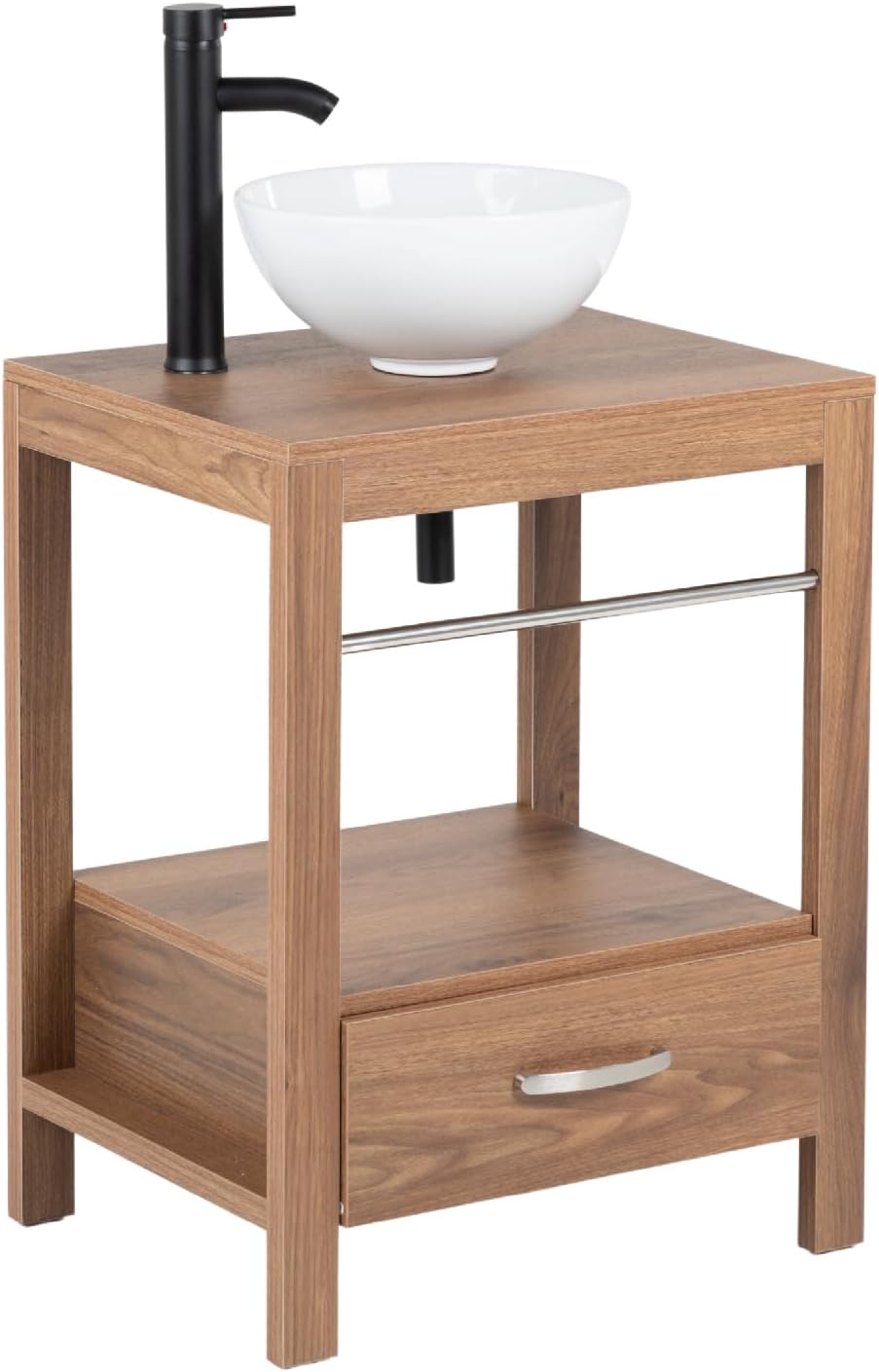 Kingshouse | Gabinete para Baño con Ovalín y Monomando – Mueble de Baño Lavamanos con 2 Cajones – Lavabo – Gabiente Organizador - Color Gris Mate – Fibra de Madera MDF – Lavamanos De Cerámica