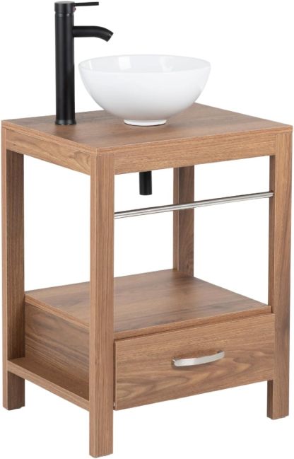 Kingshouse | Gabinete para Baño con Ovalín y Monomando – Mueble de Baño Lavamanos con 2 Cajones – Lavabo – Gabiente Organizador - Color Gris Mate – Fibra de Madera MDF – Lavamanos De Cerámica