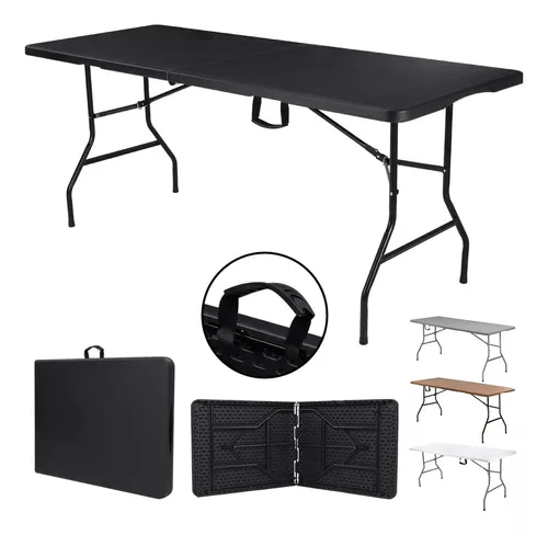 Mesa Plegable Plástico Tipo Portafolio 1.80m Portátil Jardín Color Negro