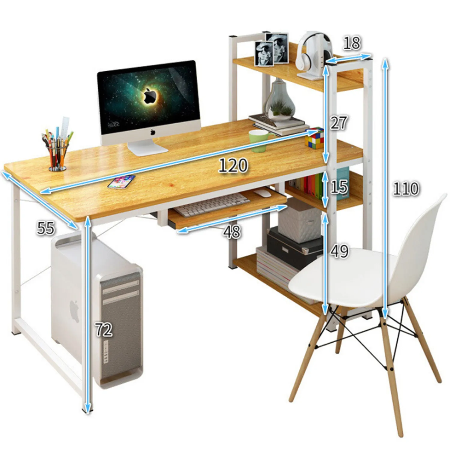 Escritorio y silla para Ordenador y Estantería Combinada