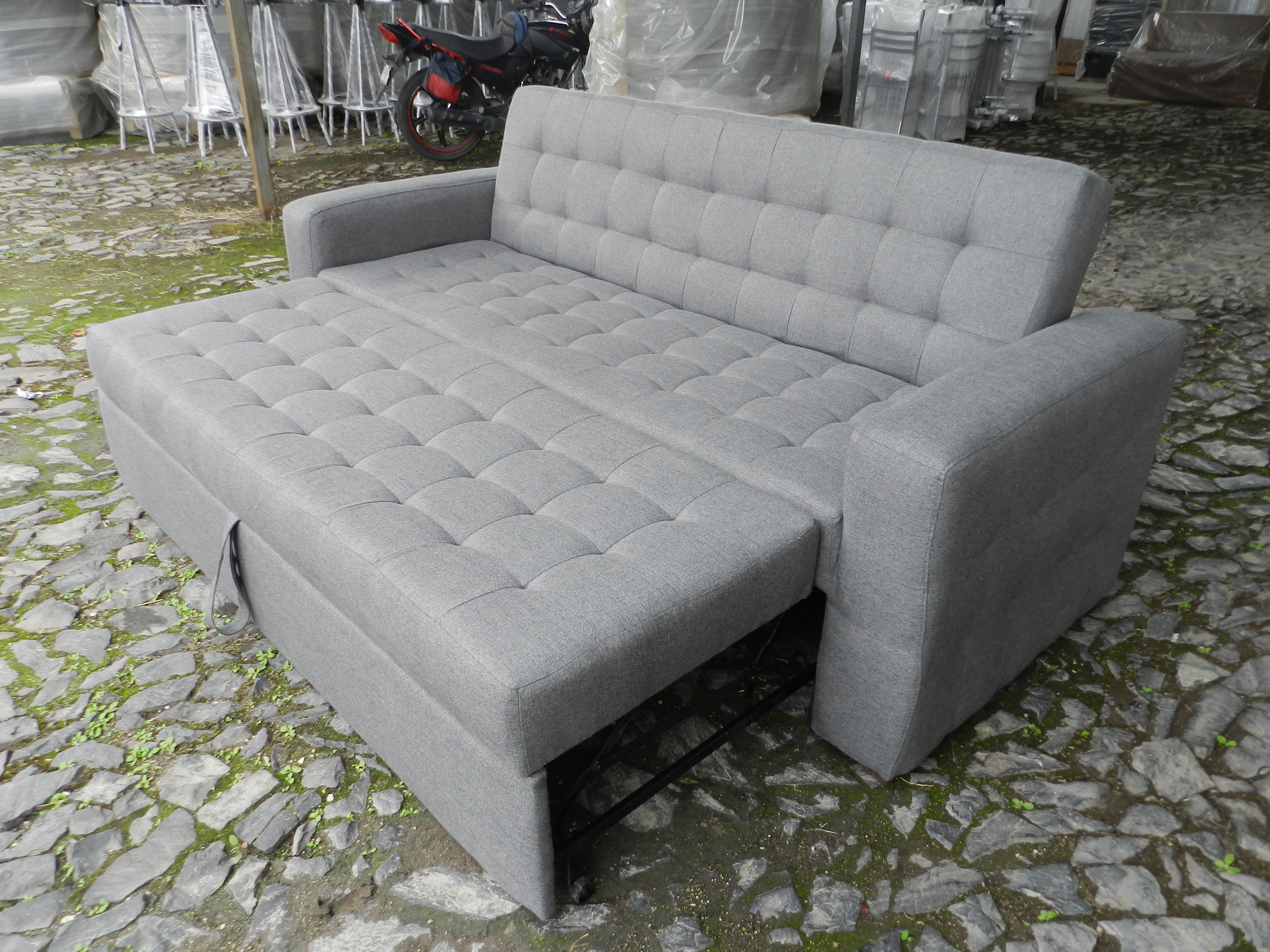 Sofá cama Matrimonial Moderno Plegable en Lino Gris Claro Mobydec Sofa cama Matrimonial en Lino