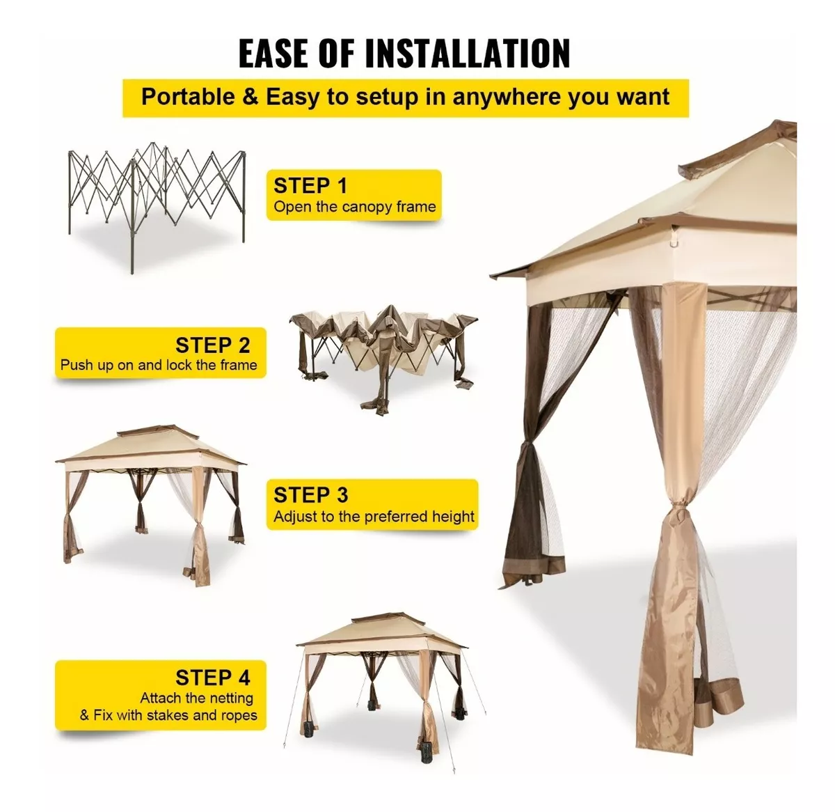 Toldo de tienda impermeable plegable reforzado Vevor 3,3 m * 3,3 m