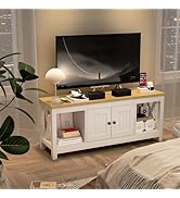 FurnitureR Mueble de TV Farmhouse, Centro de Entretenimiento con Toma de Corriente y Puertos USB,...