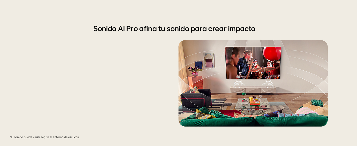 Sound waves graphics show how virtual 9.1.2 channels create a surround sound experience