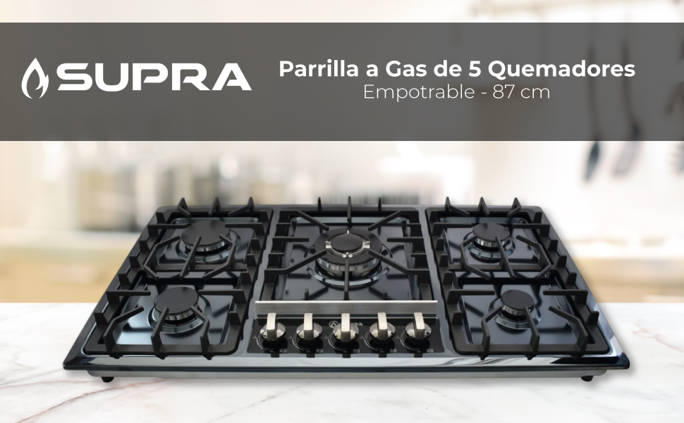 SUPRA Parrilla a Gas de 5 Quemadores Empotrable - 87 cm