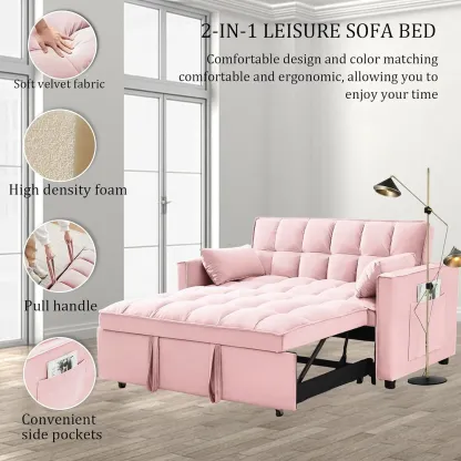 SofÃ¡ cama convertible de terciopelo con respaldo regulable en altura, almohadones con espacio de almacenamiento y sofÃ¡ cama extraÃ­ble