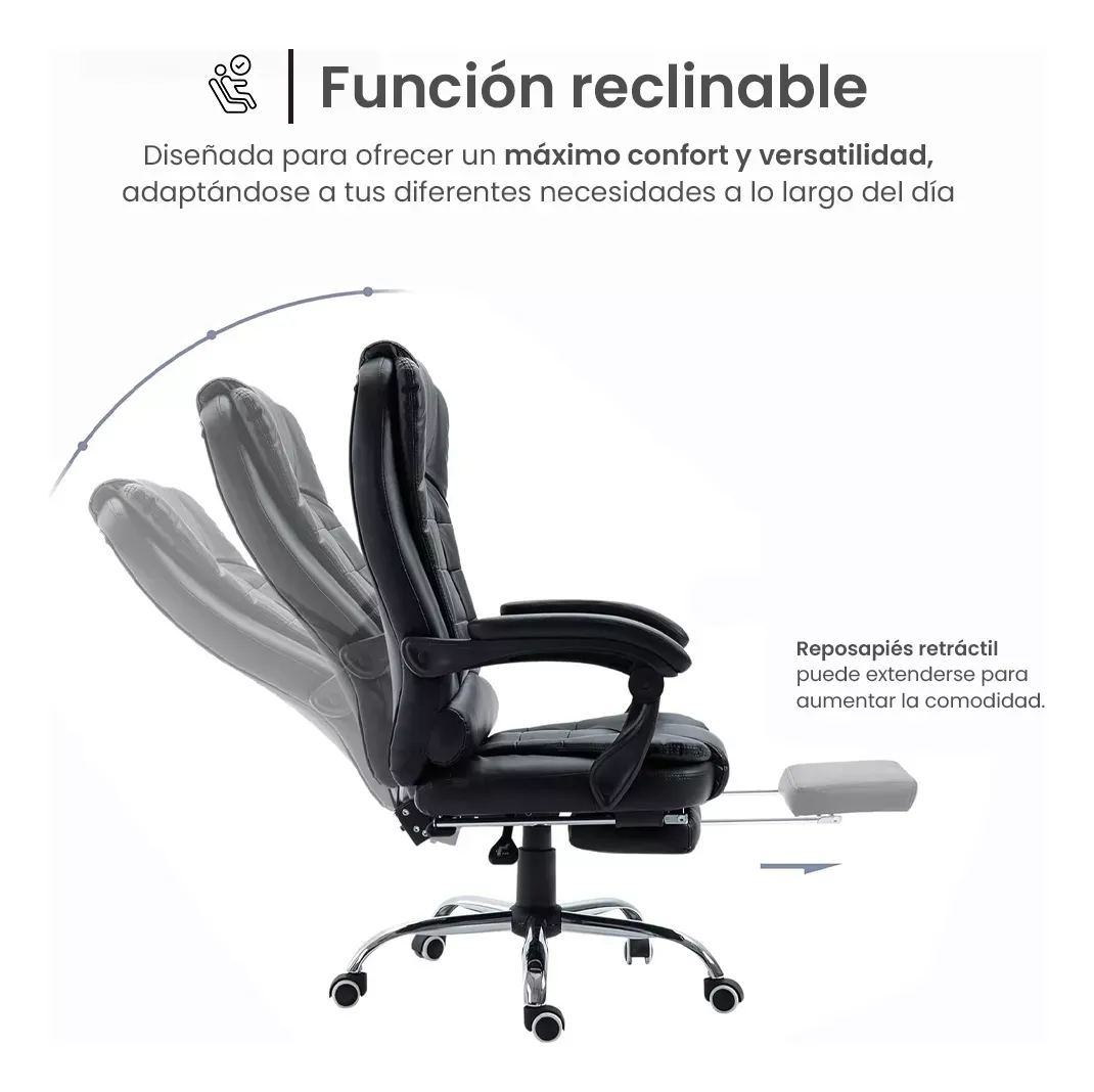 Silla de Escritorio Player One 1507 Ergonómica Negra con Tapizado de Cuero Sintético