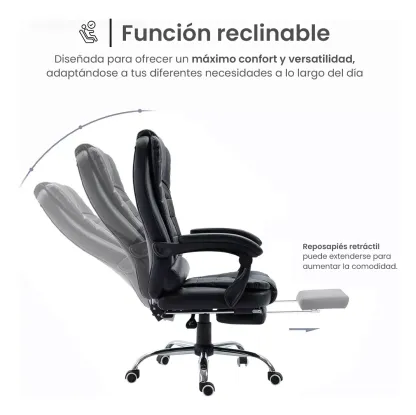 Silla de Escritorio Player One 1507 Ergonómica Negra con Tapizado de Cuero Sintético