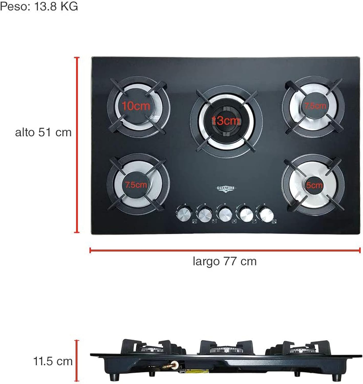 Gutstark Parrilla de Gas Empotrable 5 Quemadores De Gas Cristal Templado Empotrable Grueso Estufas Empotrables Hogar Cocina Gas Natural o Gas LP Estufa de Mesa Parrillas