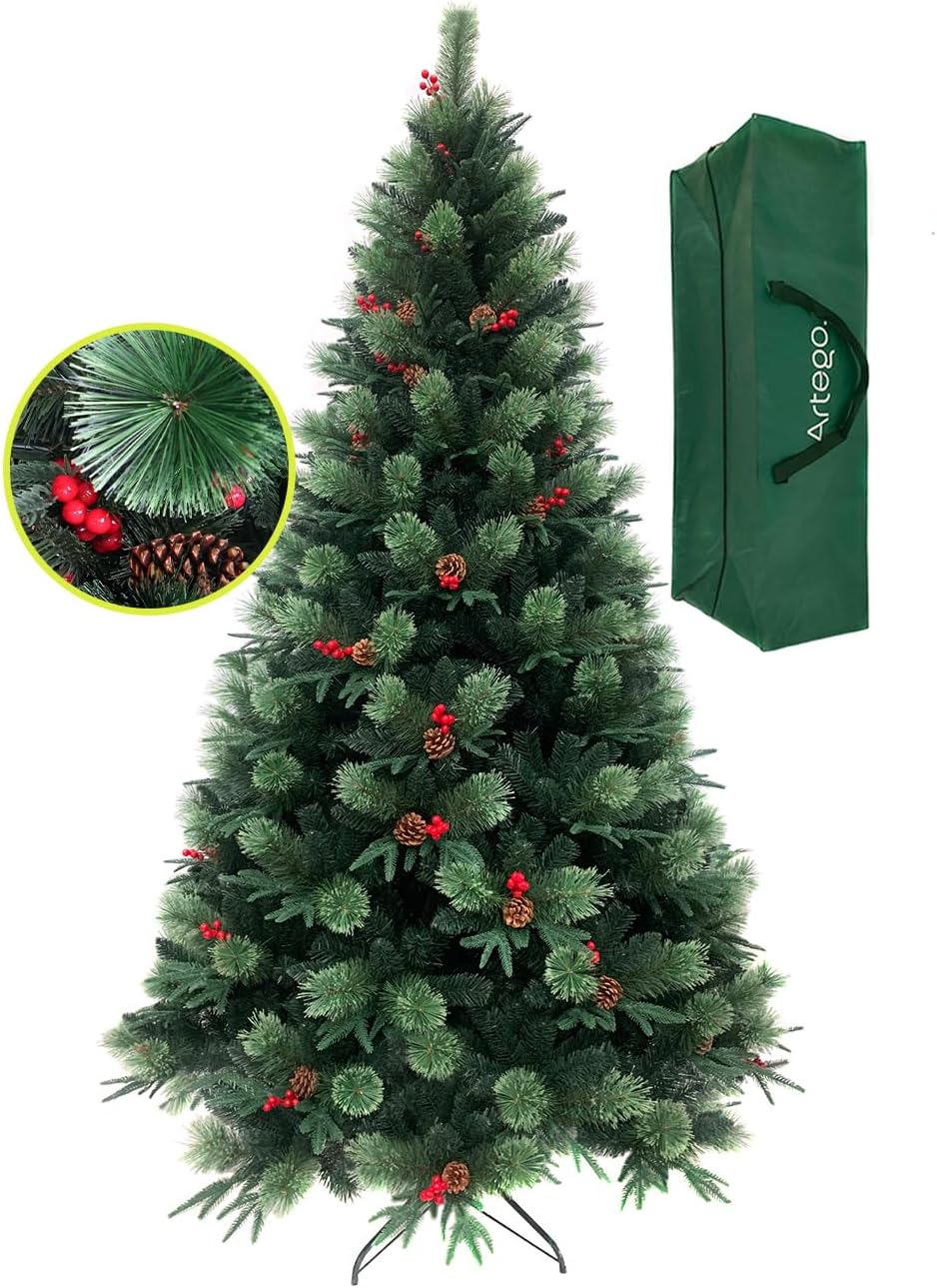 BECKON Árbol de Navidad Premium 2.20m Fraser Fir Artego (3 Materiales) Frondoso (1676 Ramas) Pino Artificial Navideño Artego + Maleta/Christmas Tree Decoración navideña (Fraser 220cm)