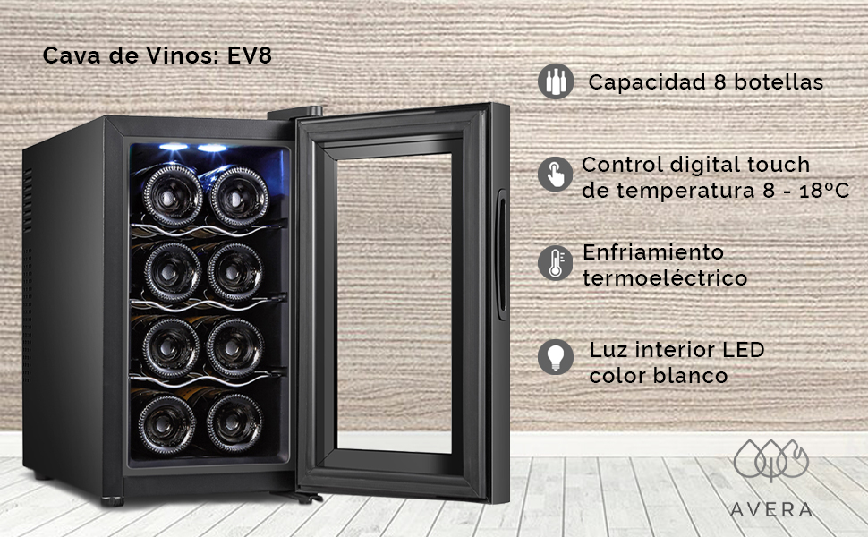 enfriador de vinos 8 botellas, cavas para vinos, avera cava, cava vino, enfriador botella, cava