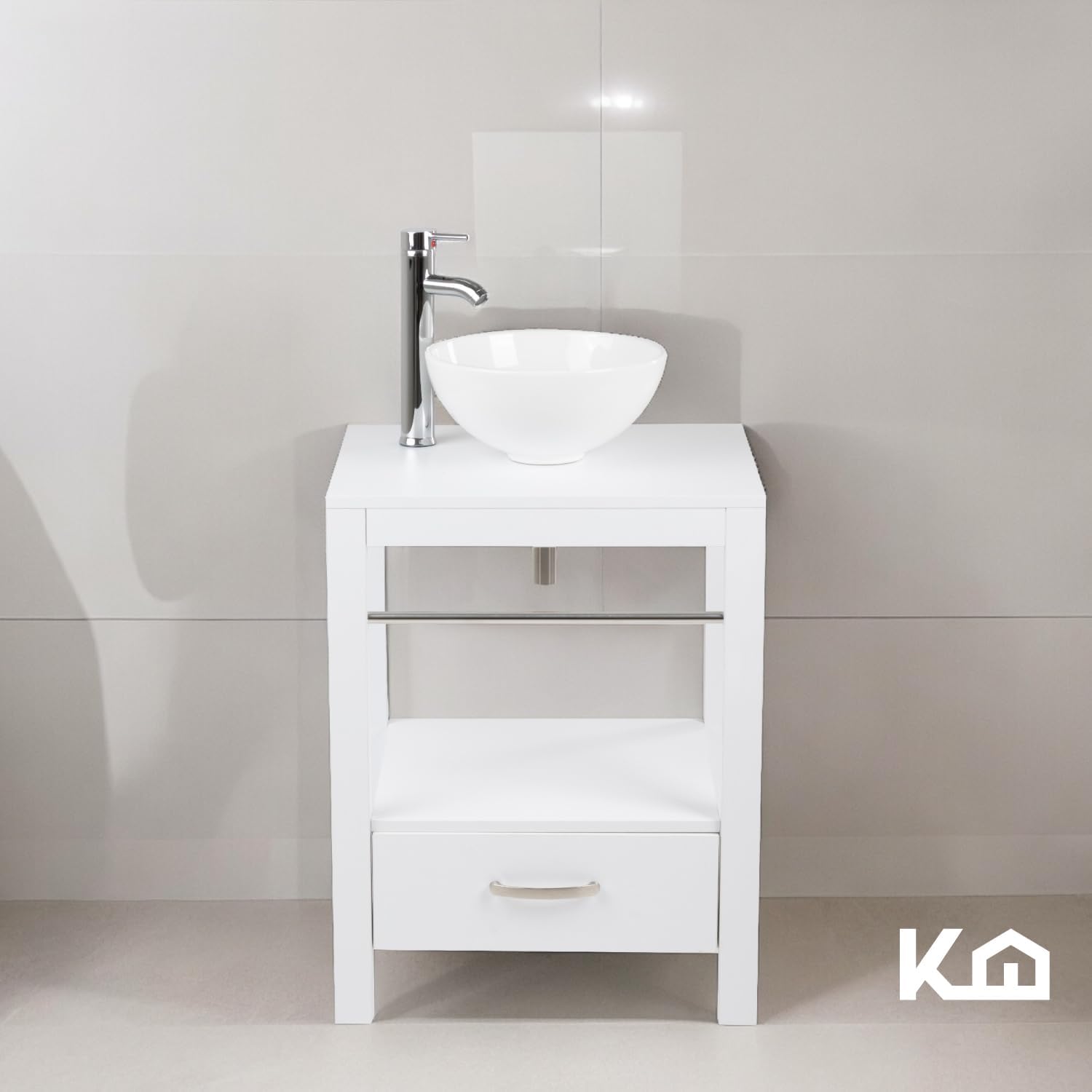 Kingshouse | Gabinete para Baño con Ovalín y Monomando – Mueble de Baño Lavamanos con 2 Cajones – Lavabo – Gabiente Organizador - Color Gris Mate – Fibra de Madera MDF – Lavamanos De Cerámica