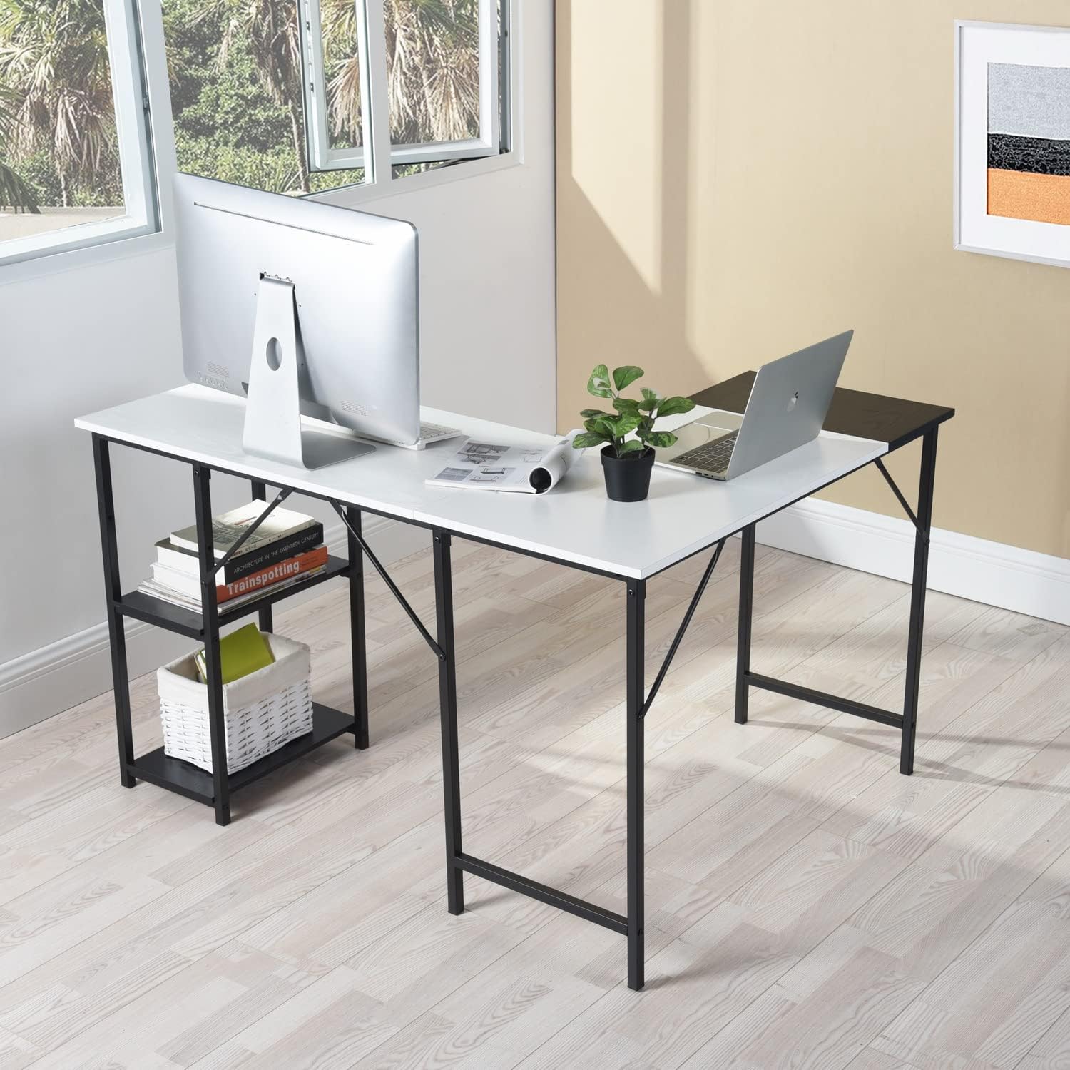 GOMYHOME Escritorio para computadora en Forma de L Escritorio para Juegos de computadora Estación de Trabajo para Escritura Cinturón de Estudio para Oficina en casa Escritorio Grande de 124 cm (Negro)