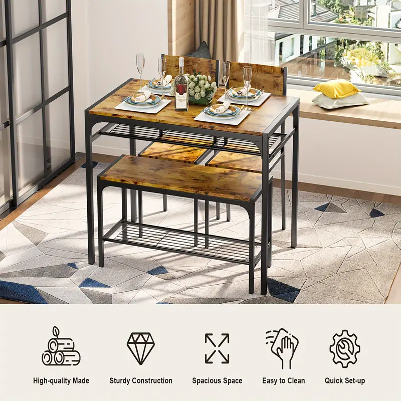 Mesa de cocina y 2 sillas para 4 con  , juego de mesa de comedor de 4 piezas para   peque&ntilde;o,   (   ) detalles 7
