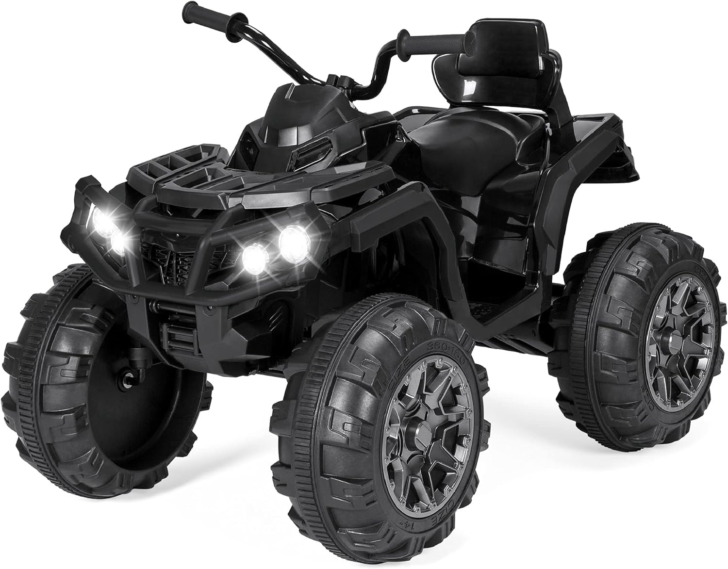 Best Choice Products 12V ATV eléctrico para niños de 4 ruedas con audio Bluetooth, velocidad máxima de 3.7 mph, neumáticos con banda de rodadura, faros LED, radio, color negro