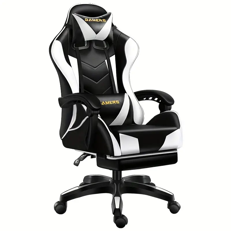Rotating Nylon Frame Gaming Chair with Sponge Filling, Adjustable Headrest and Lumbar Support, Hardwood and Steel Construction, High-Back Recliner for Computer and Office Use - Ergonomic Design with Mute Pulley and Wipe Clean Instruction