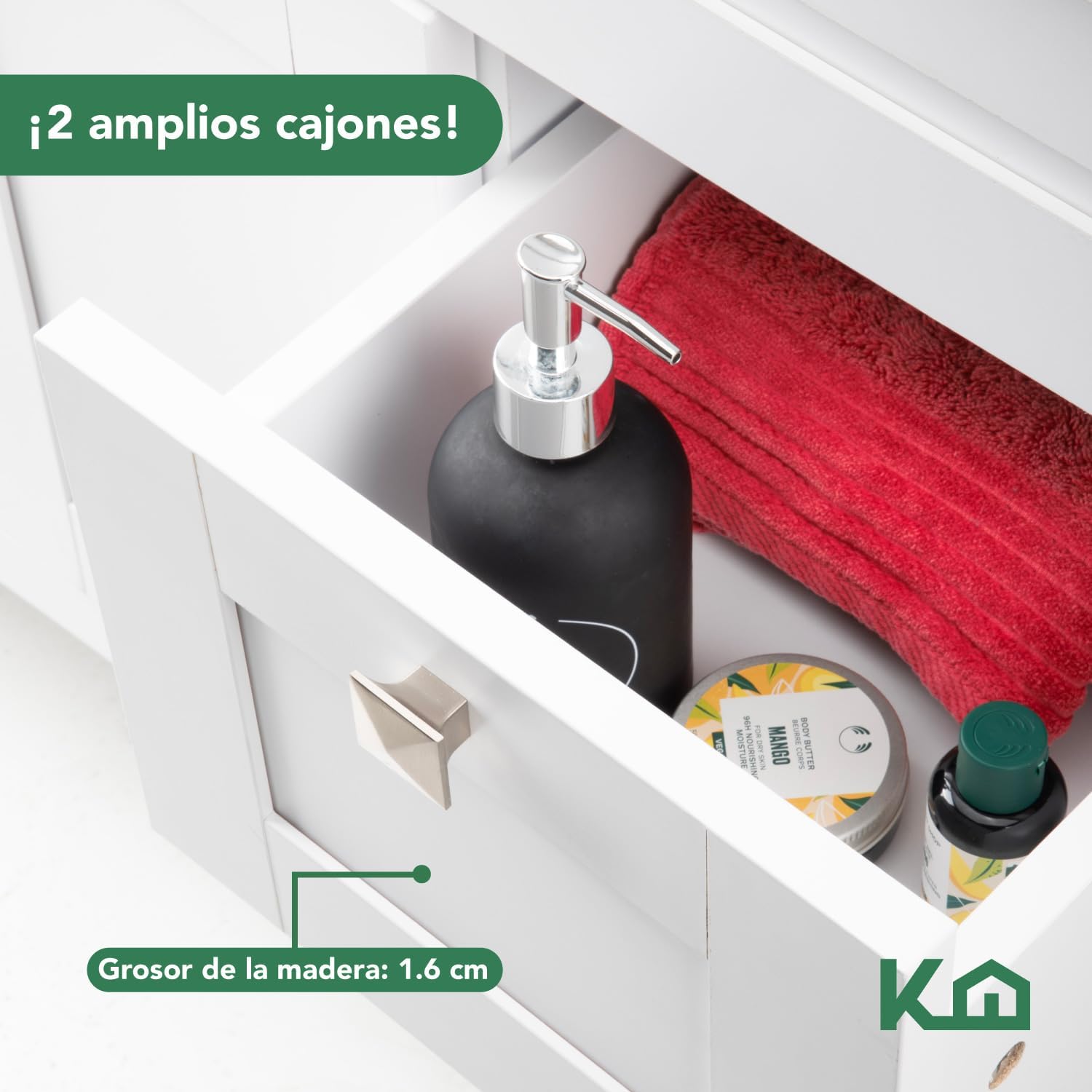 Kingshouse | Gabinete para Baño con Ovalín y Monomando – Mueble de Baño Lavamanos con 2 Cajones – Lavabo – Gabiente Organizador - Color Gris Mate – Fibra de Madera MDF – Lavamanos De Cerámica