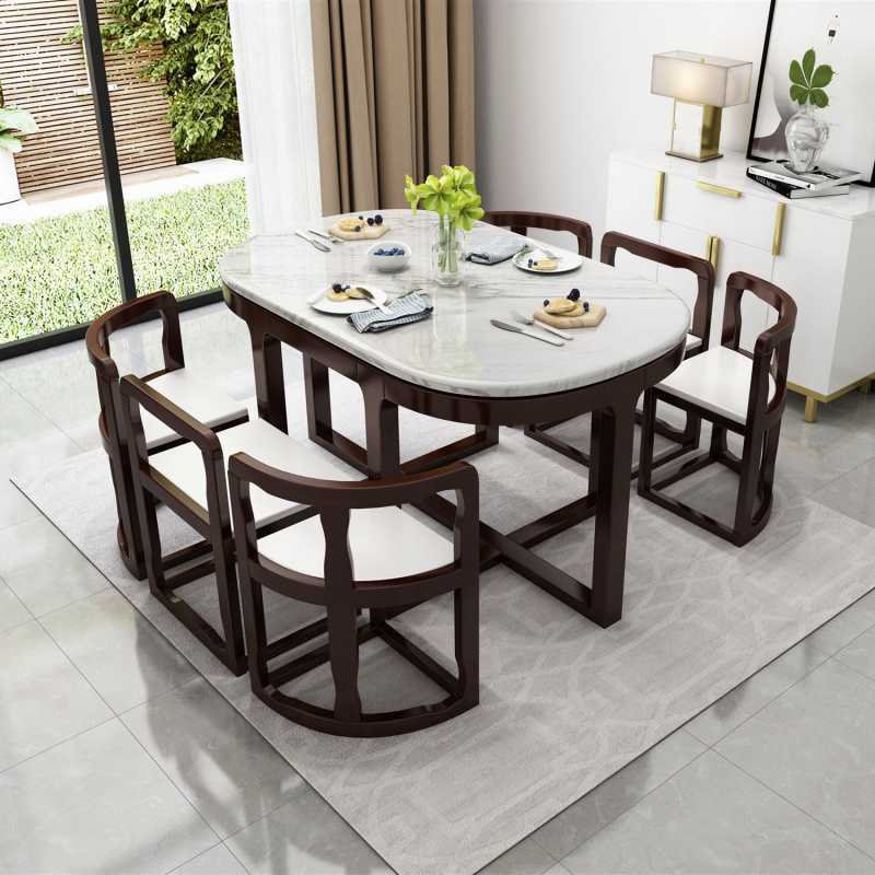 Combinación de mesa de comedor y silla de mármol, mesa de comedor de madera maciza creativa minimalista moderna para el hogar para 6 personas