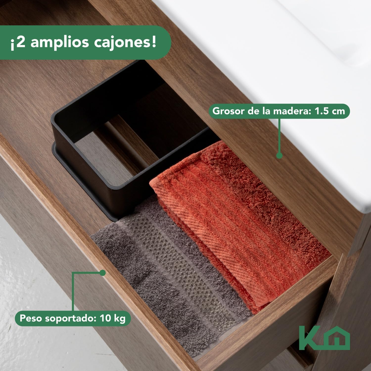 Kingshouse | Gabinete para Baño con Ovalín y Monomando – Mueble de Baño Lavamanos con 2 Cajones – Lavabo – Gabiente Organizador - Color Gris Mate – Fibra de Madera MDF – Lavamanos De Cerámica