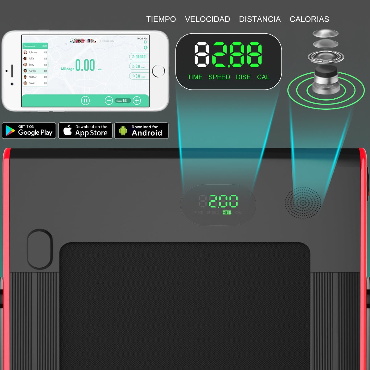 Costway Caminadora Plegable 2 en 1 Eléctrica Portátil 2,25 HP 12 Km/h con Altavoz Bluetooth Mando Pantalla LED App Control para Casa Rojo Costway Modern