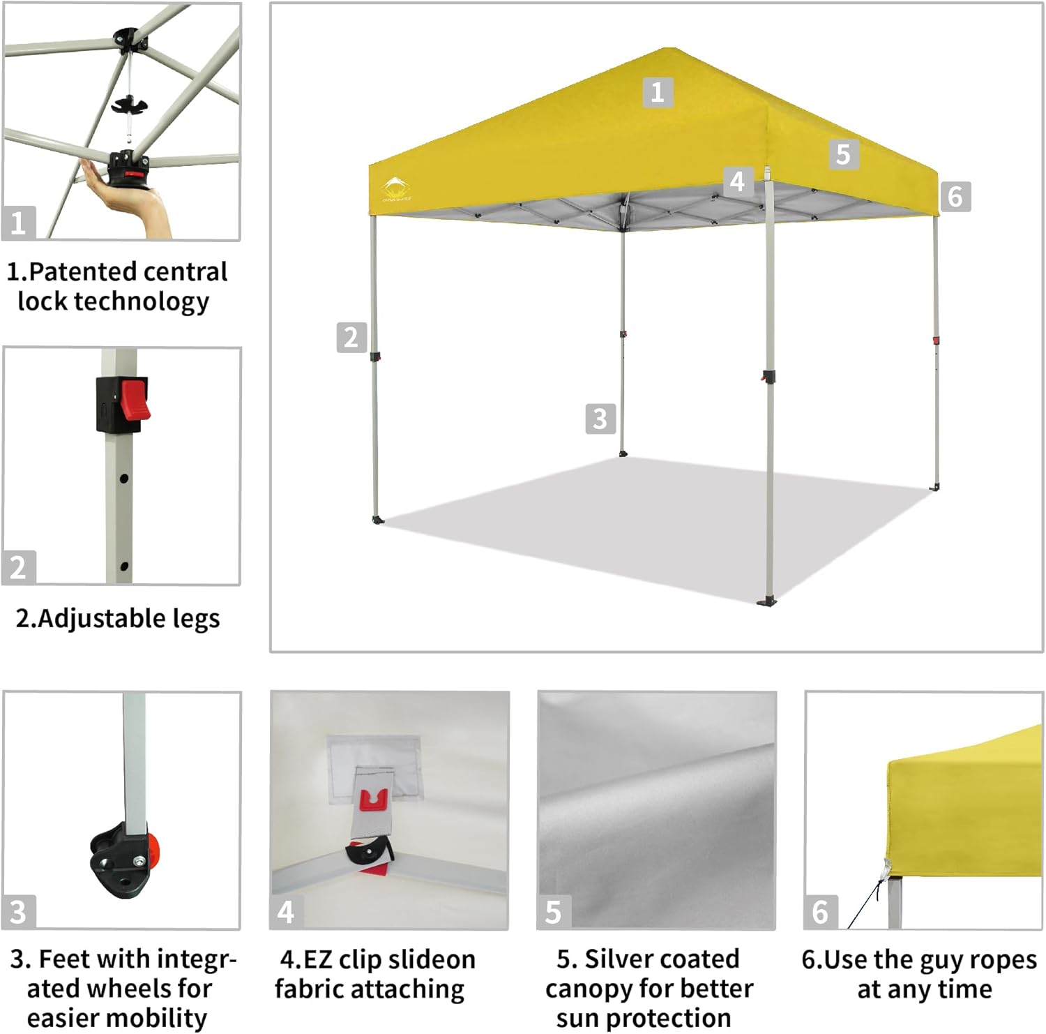 CROWN SHADES - Toldo desplegable de 3.60 x 3.60 metros, toldo patentado de un empuje con bolsa de transporte con ruedas, 8 estacas y 4 cuerdas, negro