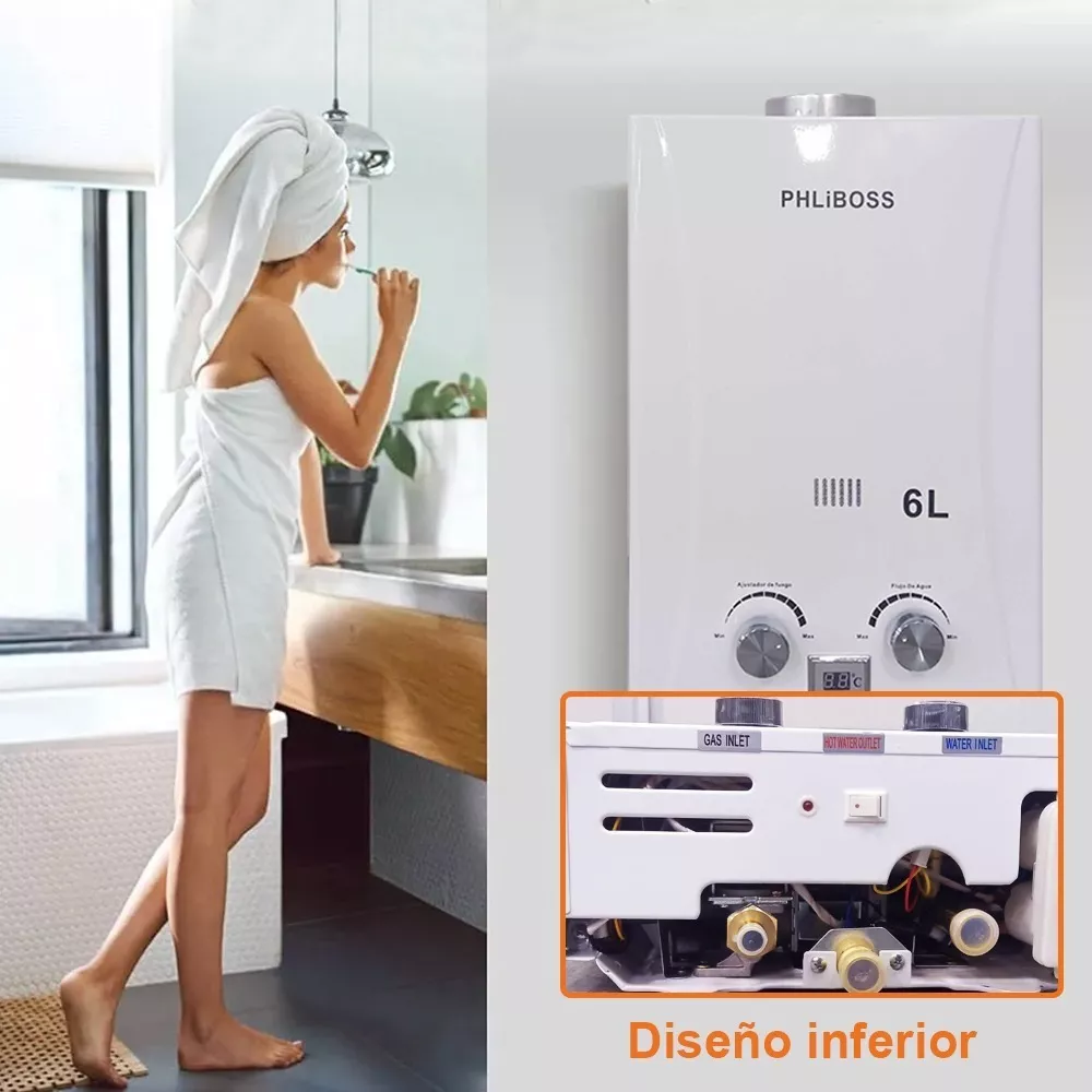 Calentador Agua A Gas Glp Instantaneo 6 Litros Con Pantalla