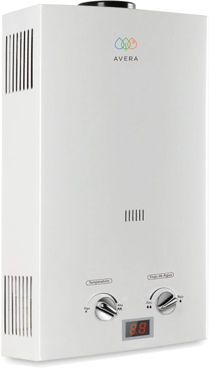AVERA Calentador de Agua Instantaneo para 1 Regadera GAS LP, Perillas Reguladoras, (Ahorra Hasta 80% de Gas y Disfruta de Agua Caliente al Instante), Boiler de Paso, Capacidad 6 Litros/Minuto, C6L