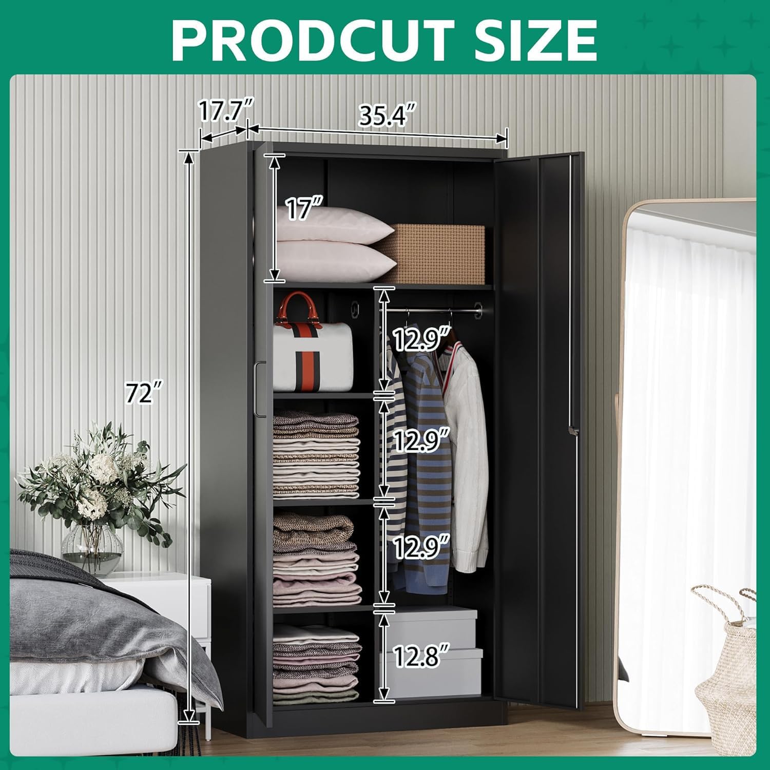 Letaya - Armarios de almacenamiento de metal con puerta de cerradura, armarios de acero, 5 estantes ajustables para el hogar, oficina, almacén (blanco)