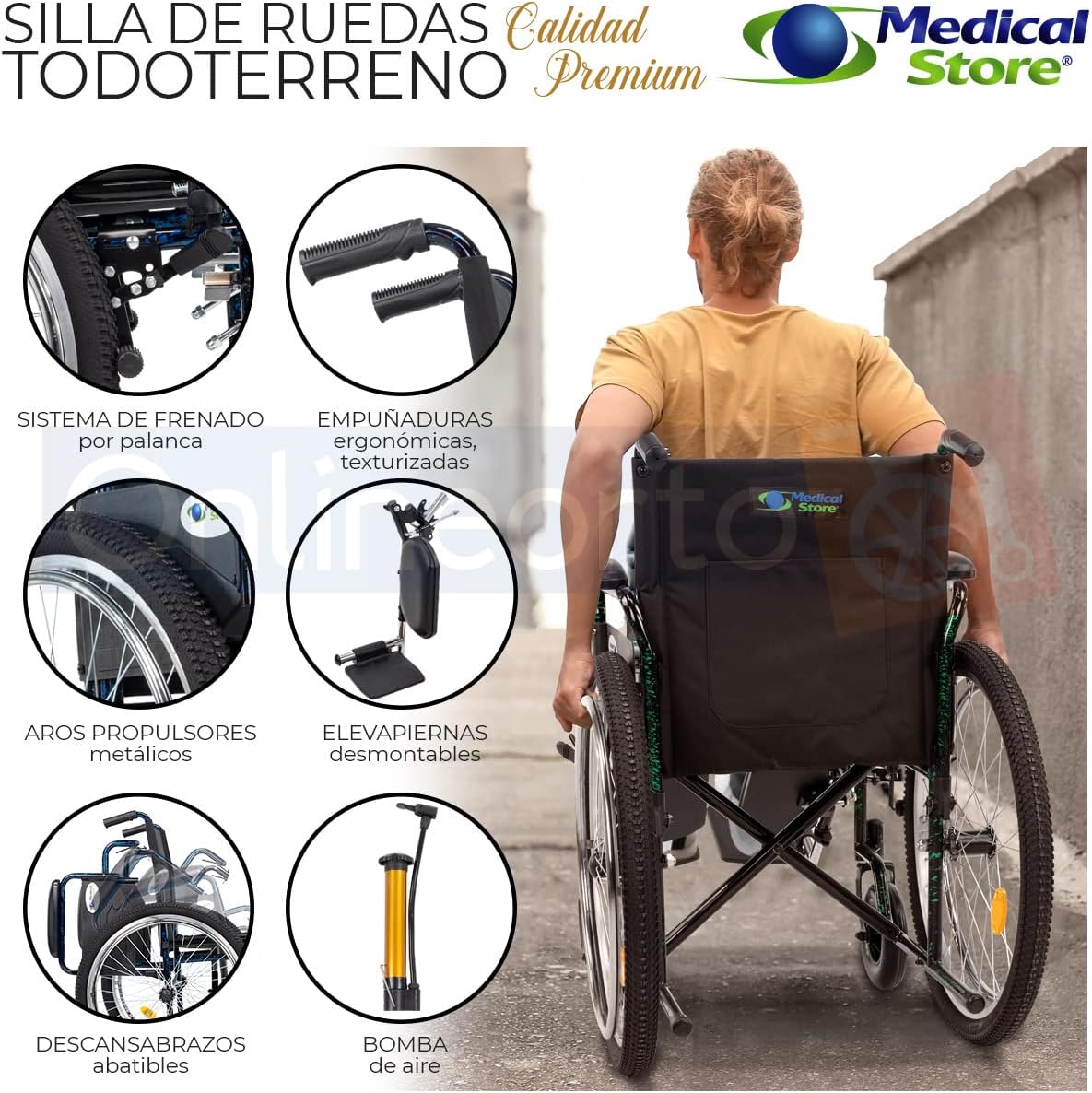 Medical Store Silla de Ruedas TODO TERRENO de Lujo, Modelo 101, Acero Resistente, Con Eleva piernas Desmontables y Descansabrazos Abatibles Color Rojo.…