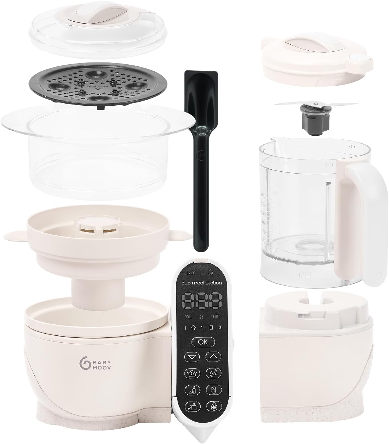 Babymoov Duo Meal 6 en 1: Procesador de Alimentos para Bebés con Vaporizador y Licuadora de Velocidades Múltiples, Calienta y Descongela (Aprobado por Nutricionistas), Gris