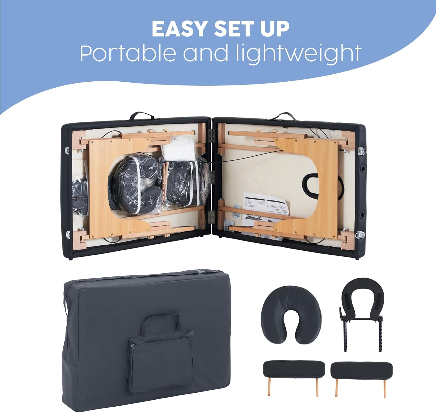 X-PROSS Cama Profesional para Tatuajes Plegable con Estuche y Altura Ajustable, Cama para SPA, Cama para Masajes Profesionales, Camilla Portátil para Fisioterapia y Quiropraxia - Negro